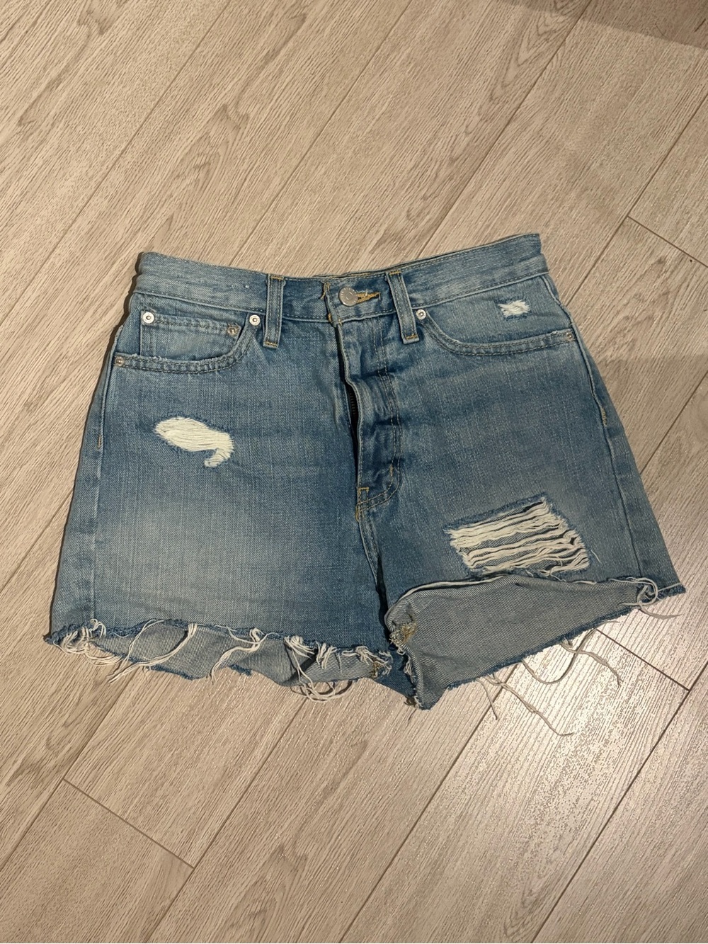 BDG Light Blue Distressed Denim Shorts
